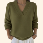 V-Neck Jumper Knitted Burgundy Women's Long Sleeve Sweater – Casual, Office, Everyday Layering Top