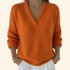 V-Neck Jumper Knitted Burgundy Women's Long Sleeve Sweater – Casual, Office, Everyday Layering Top