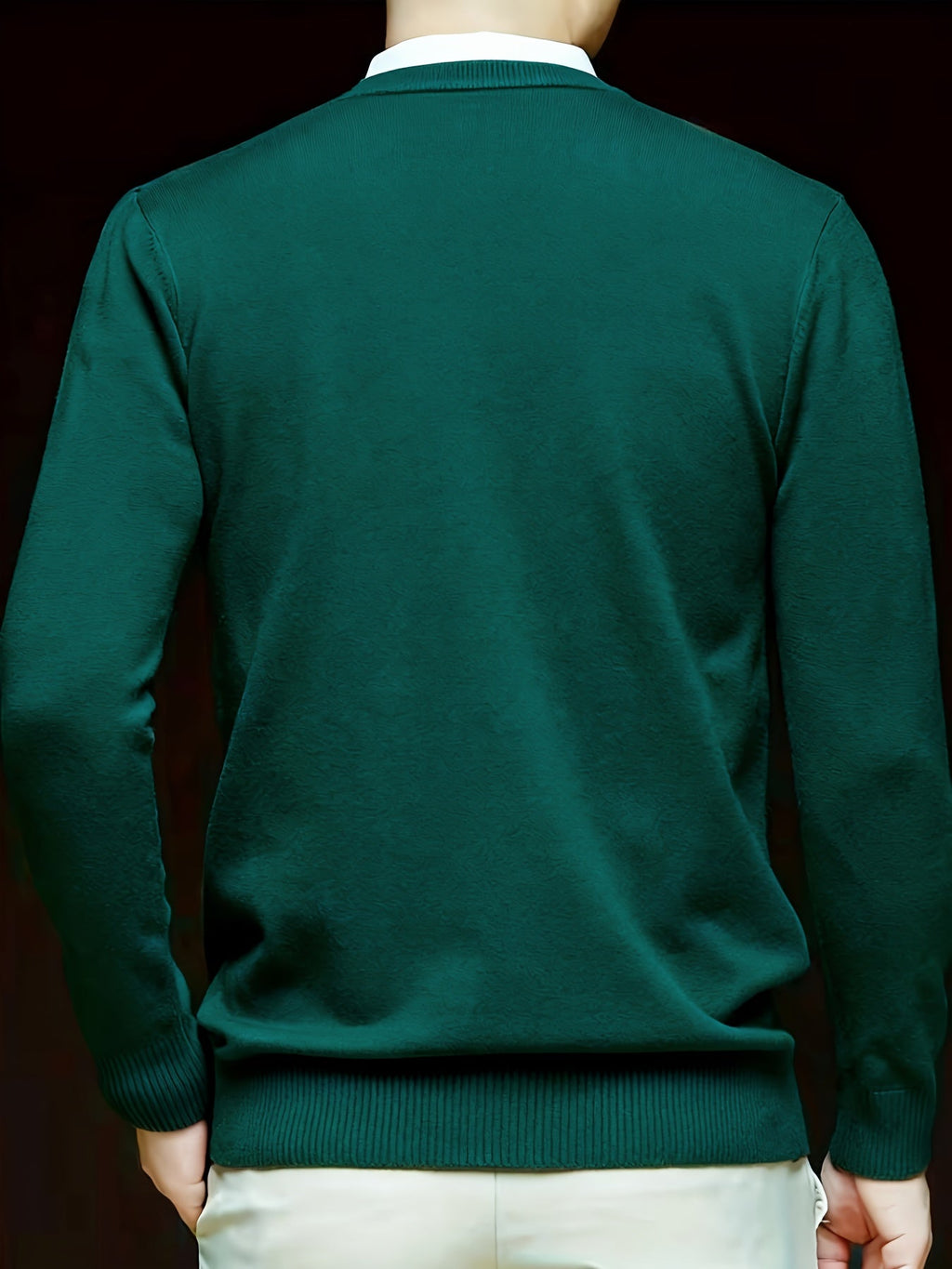V-Neck Jumper Knitted Long Sleeve Men's Pullover Burgundy – Office, Casual, Smart Layering, Gift