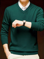 V-Neck Jumper Knitted Long Sleeve Men's Pullover Burgundy – Office, Casual, Smart Layering, Gift