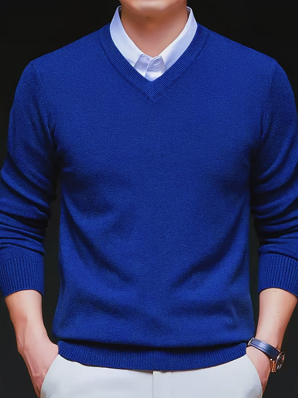 V-Neck Jumper Knitted Long Sleeve Men's Pullover Burgundy – Office, Casual, Smart Layering, Gift