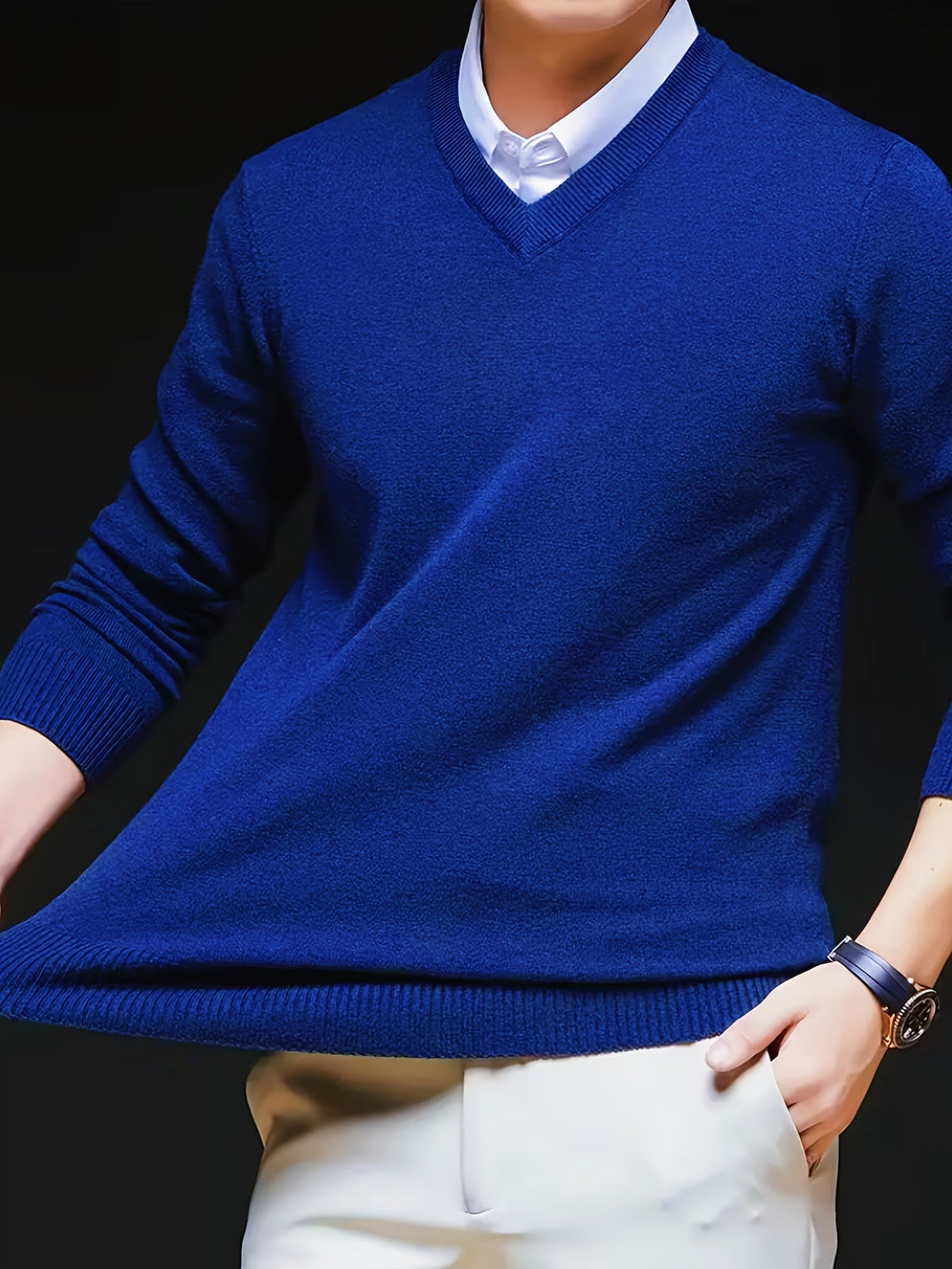 V-Neck Jumper Knitted Long Sleeve Men's Pullover Burgundy – Office, Casual, Smart Layering, Gift