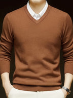 V-Neck Jumper Knitted Long Sleeve Men's Pullover Burgundy – Office, Casual, Smart Layering, Gift