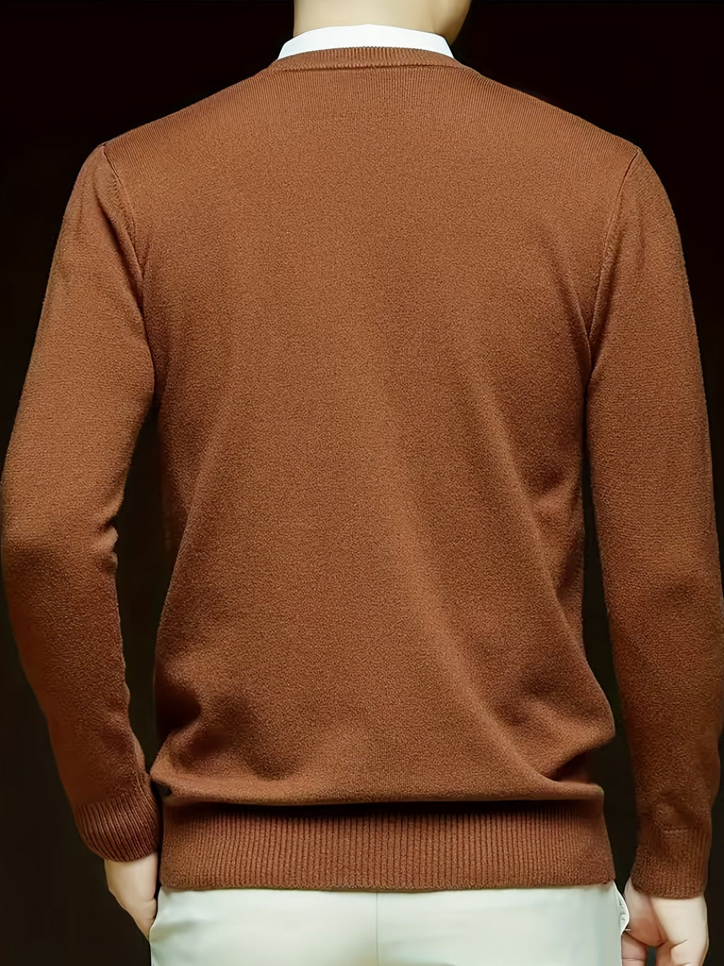 V-Neck Jumper Knitted Long Sleeve Men's Pullover Burgundy – Office, Casual, Smart Layering, Gift