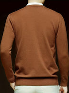 V-Neck Jumper Knitted Long Sleeve Men's Pullover Burgundy – Office, Casual, Smart Layering, Gift
