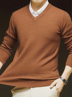 V-Neck Jumper Knitted Long Sleeve Men's Pullover Burgundy – Office, Casual, Smart Layering, Gift