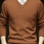 V-Neck Jumper Knitted Long Sleeve Men's Pullover Burgundy – Office, Casual, Smart Layering, Gift