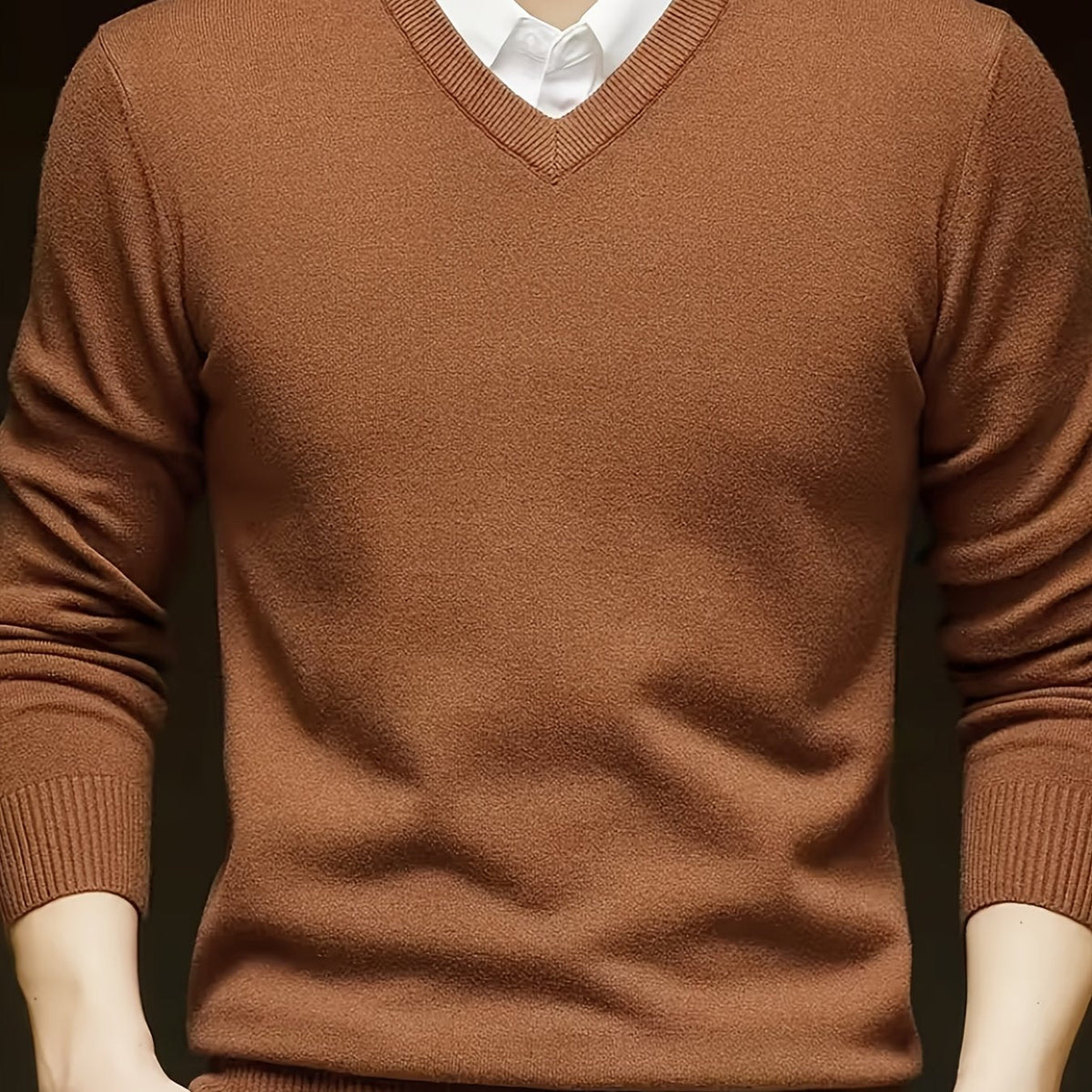 V-Neck Jumper Knitted Long Sleeve Men's Pullover Burgundy – Office, Casual, Smart Layering, Gift