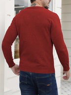 V-Neck Jumper Knitted Long Sleeve Men's Pullover Burgundy – Office, Casual, Smart Layering, Gift