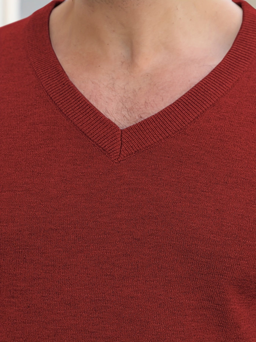 V-Neck Jumper Knitted Long Sleeve Men's Pullover Burgundy – Office, Casual, Smart Layering, Gift