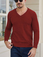 V-Neck Jumper Knitted Long Sleeve Men's Pullover Burgundy – Office, Casual, Smart Layering, Gift