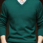 V-Neck Jumper Knitted Long Sleeve Men's Pullover Burgundy – Office, Casual, Smart Layering, Gift