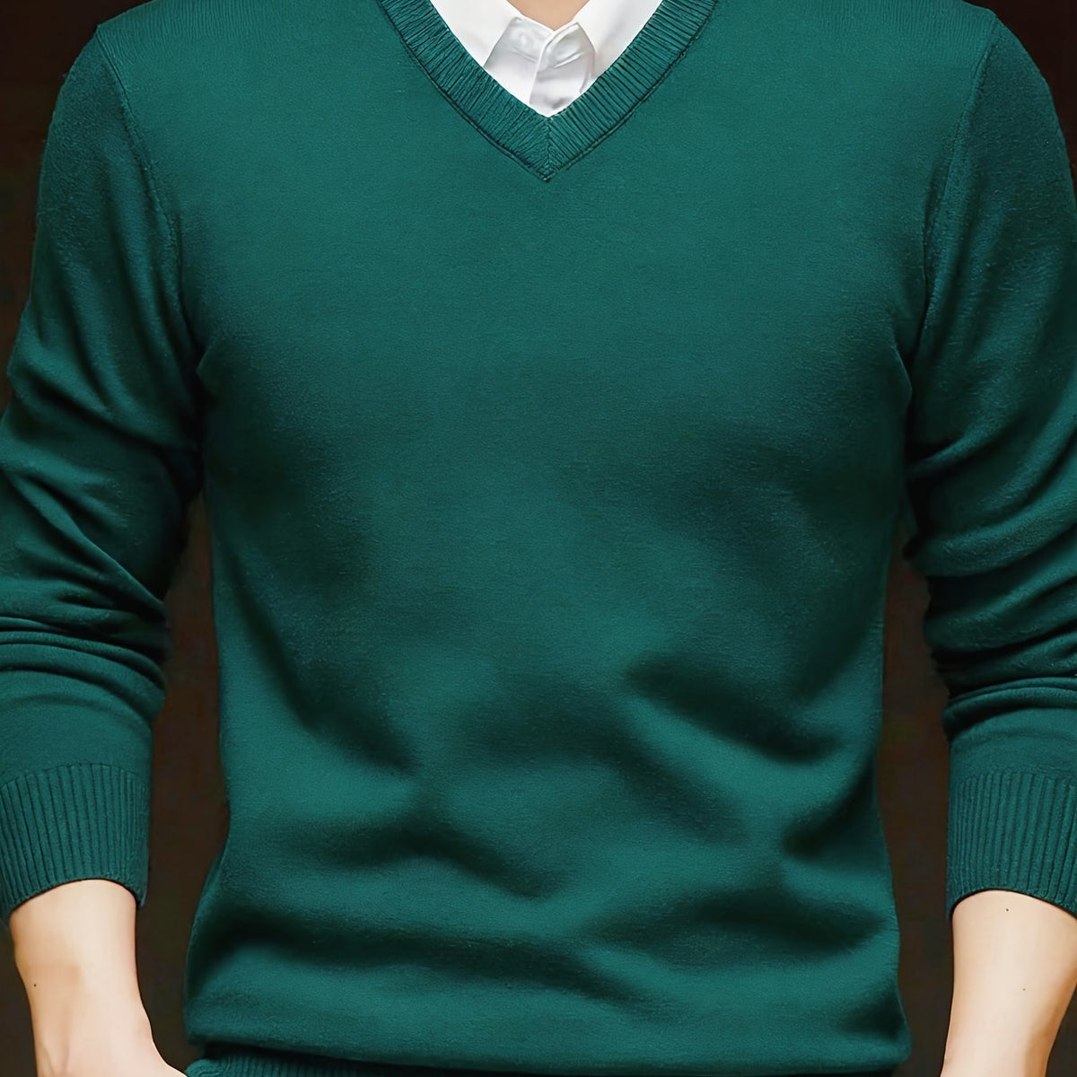 V-Neck Jumper Knitted Long Sleeve Men's Pullover Burgundy – Office, Casual, Smart Layering, Gift