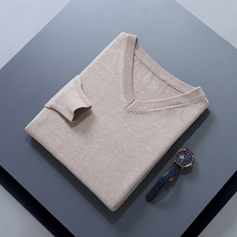 V-Neck Jumper Knitted Navy Men's Long Sleeve Pullover – Casual, Office, Smart Layering, Gift