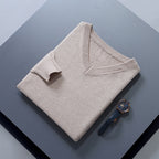 V-Neck Jumper Knitted Navy Men's Long Sleeve Pullover – Casual, Office, Smart Layering, Gift