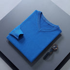 V-Neck Jumper Knitted Navy Men's Long Sleeve Pullover – Casual, Office, Smart Layering, Gift
