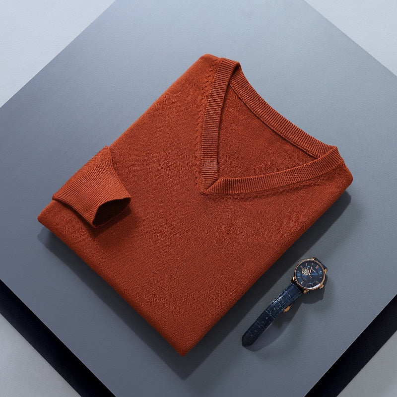V-Neck Jumper Knitted Navy Men's Long Sleeve Pullover – Casual, Office, Smart Layering, Gift