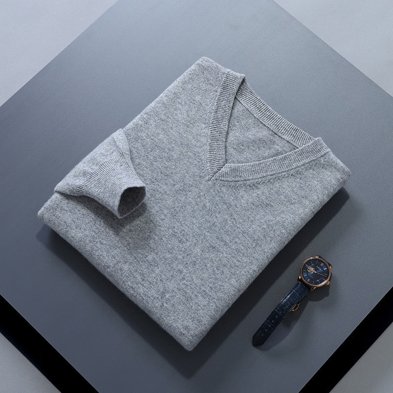 V-Neck Jumper Knitted Navy Men's Long Sleeve Pullover – Casual, Office, Smart Layering, Gift