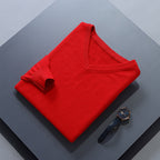 V-Neck Jumper Knitted Navy Men's Long Sleeve Pullover – Casual, Office, Smart Layering, Gift