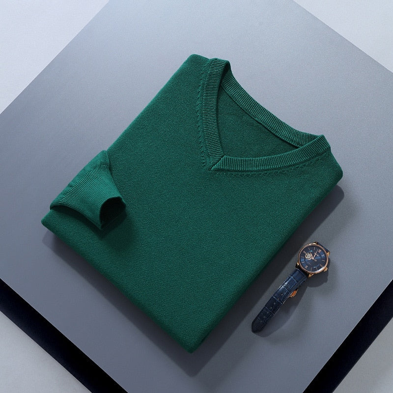 V-Neck Jumper Knitted Navy Men's Long Sleeve Pullover – Casual, Office, Smart Layering, Gift