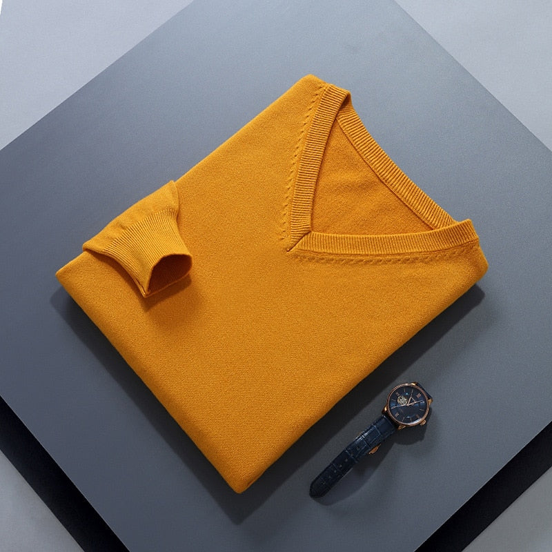 V-Neck Jumper Knitted Navy Men's Long Sleeve Pullover – Casual, Office, Smart Layering, Gift