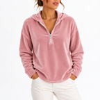 Velvet Hoodie Quarter-Zip Navy Women's Long Sleeve Pullover – Casual, Loungewear, Gift