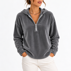 Velvet Hoodie Quarter-Zip Navy Women's Long Sleeve Pullover – Casual, Loungewear, Gift