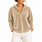 Velvet Hoodie Quarter-Zip Navy Women's Long Sleeve Pullover – Casual, Loungewear, Gift