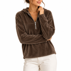 Velvet Hoodie Quarter-Zip Navy Women's Long Sleeve Pullover – Casual, Loungewear, Gift
