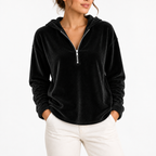 Velvet Hoodie Quarter-Zip Navy Women's Long Sleeve Pullover – Casual, Loungewear, Gift