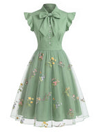 Vintage Swing Dress Black Butterfly Lace Bow Neck Women's Tulle A-Line – Party, Wedding, Cocktail