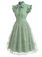 Vintage Swing Dress Black Butterfly Lace Bow Neck Women's Tulle A-Line – Party, Wedding, Cocktail