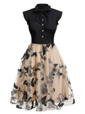 Vintage Swing Dress Black Butterfly Lace Bow Neck Women's Tulle A-Line – Party, Wedding, Cocktail