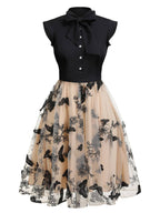 Vintage Swing Dress Black Butterfly Lace Bow Neck Women's Tulle A-Line – Party, Wedding, Cocktail