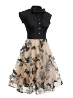 Vintage Swing Dress Black Butterfly Lace Bow Neck Women's Tulle A-Line – Party, Wedding, Cocktail