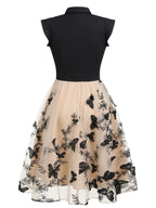 Vintage Swing Dress Black Butterfly Lace Bow Neck Women's Tulle A-Line – Party, Wedding, Cocktail