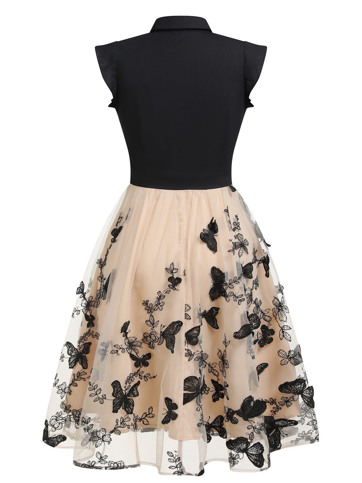 Vintage Swing Dress Black Butterfly Lace Bow Neck Women's Tulle A-Line – Party, Wedding, Cocktail
