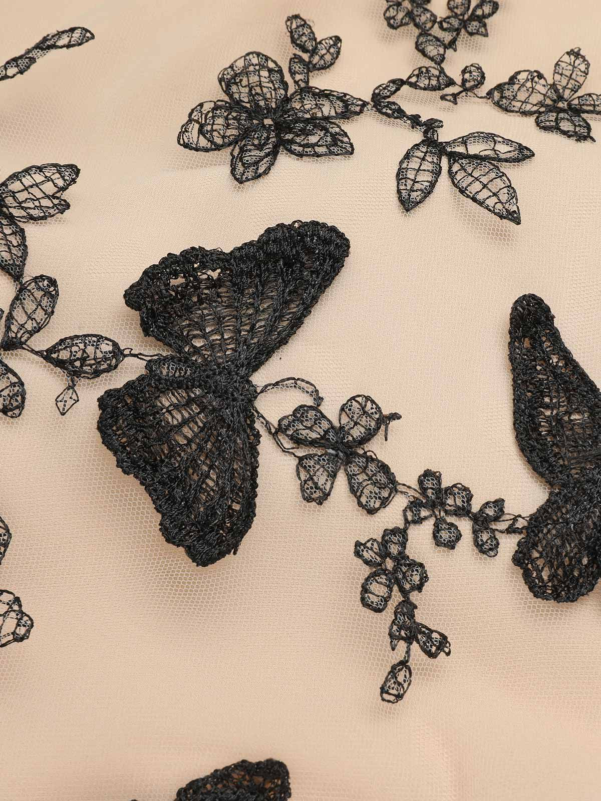 Vintage Swing Dress Black Butterfly Lace Bow Neck Women's Tulle A-Line – Party, Wedding, Cocktail