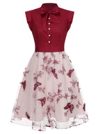 Vintage Swing Dress Black Butterfly Lace Bow Neck Women's Tulle A-Line – Party, Wedding, Cocktail