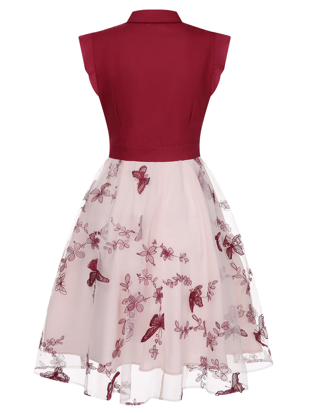 Vintage Swing Dress Black Butterfly Lace Bow Neck Women's Tulle A-Line – Party, Wedding, Cocktail