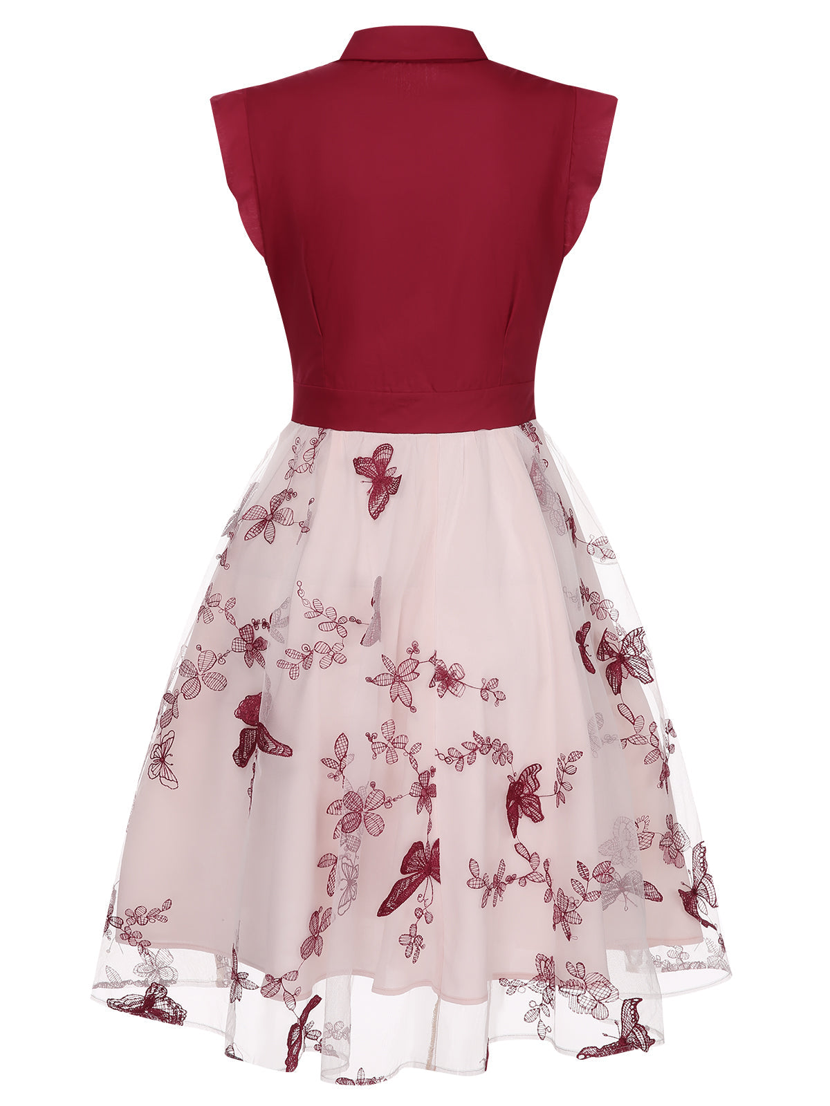 Vintage Swing Dress Black Butterfly Lace Bow Neck Women's Tulle A-Line – Party, Wedding, Cocktail