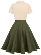 Vintage Swing Dress Navy Yellow Colour Block Women's Belted 1950s Style – Casual, Retro Party Gift