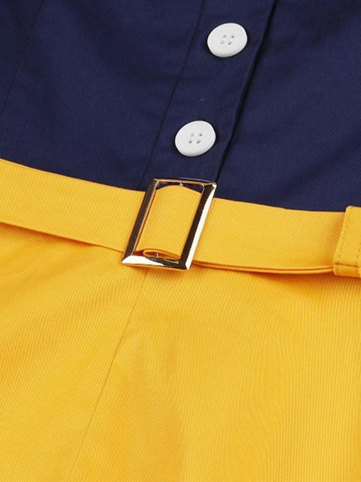 Vintage Swing Dress Navy Yellow Colour Block Women's Belted 1950s Style – Casual, Retro Party Gift