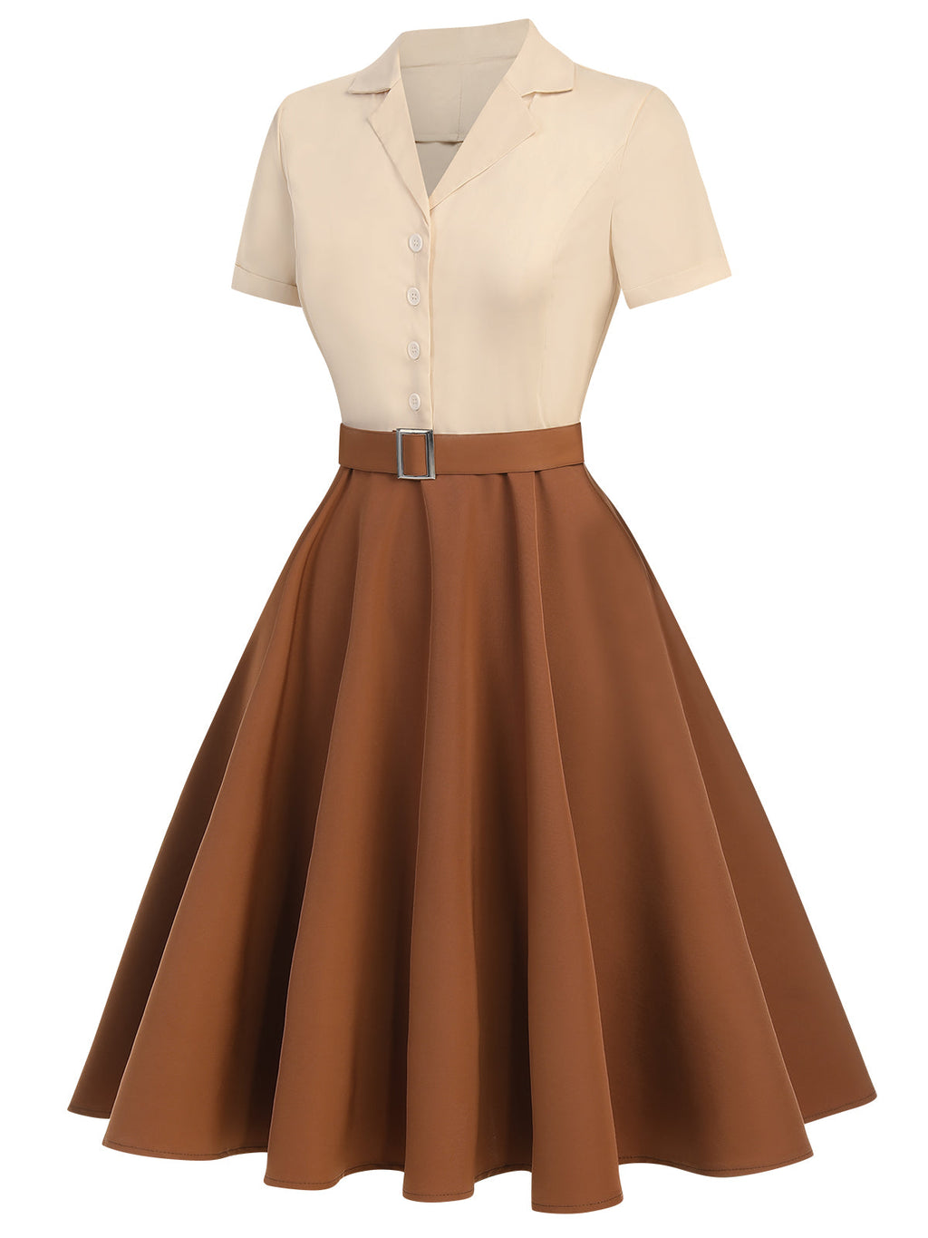 Vintage Swing Dress Navy Yellow Colour Block Women's Belted 1950s Style – Casual, Retro Party Gift