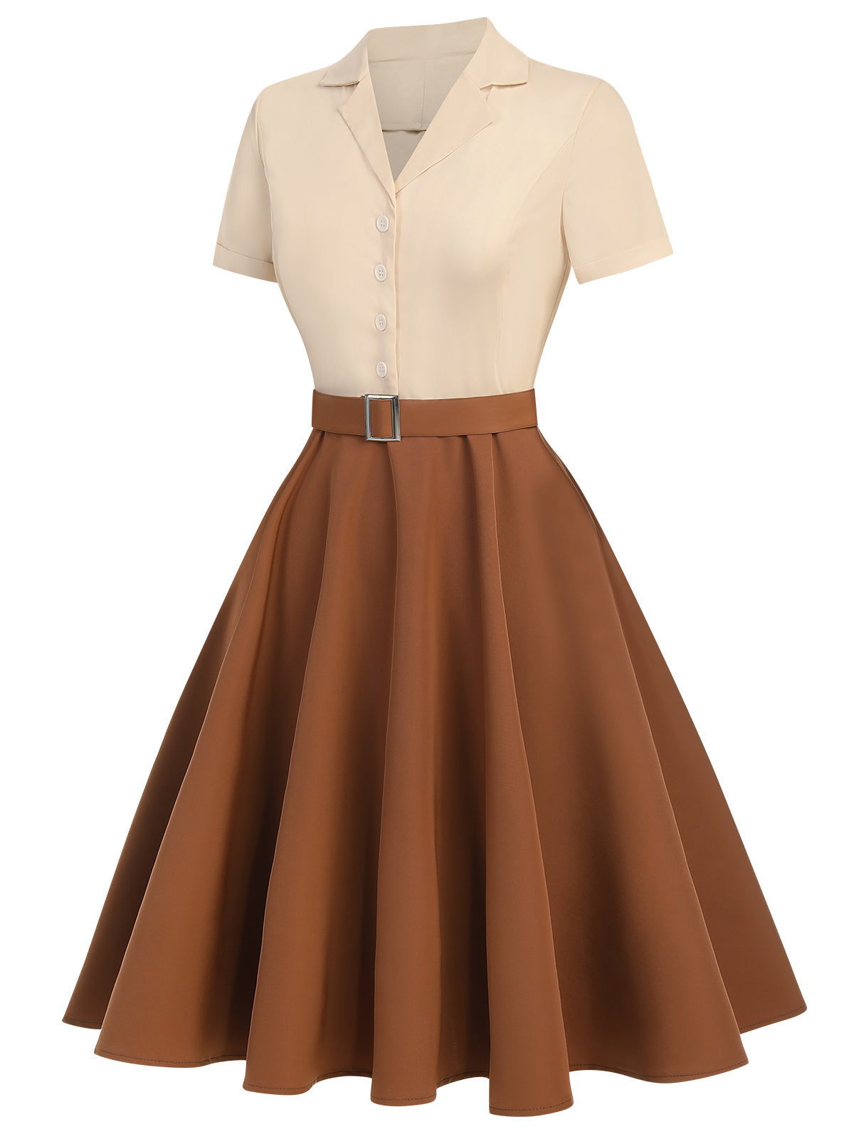 Vintage Swing Dress Navy Yellow Colour Block Women's Belted 1950s Style – Casual, Retro Party Gift