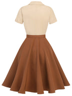 Vintage Swing Dress Navy Yellow Colour Block Women's Belted 1950s Style – Casual, Retro Party Gift