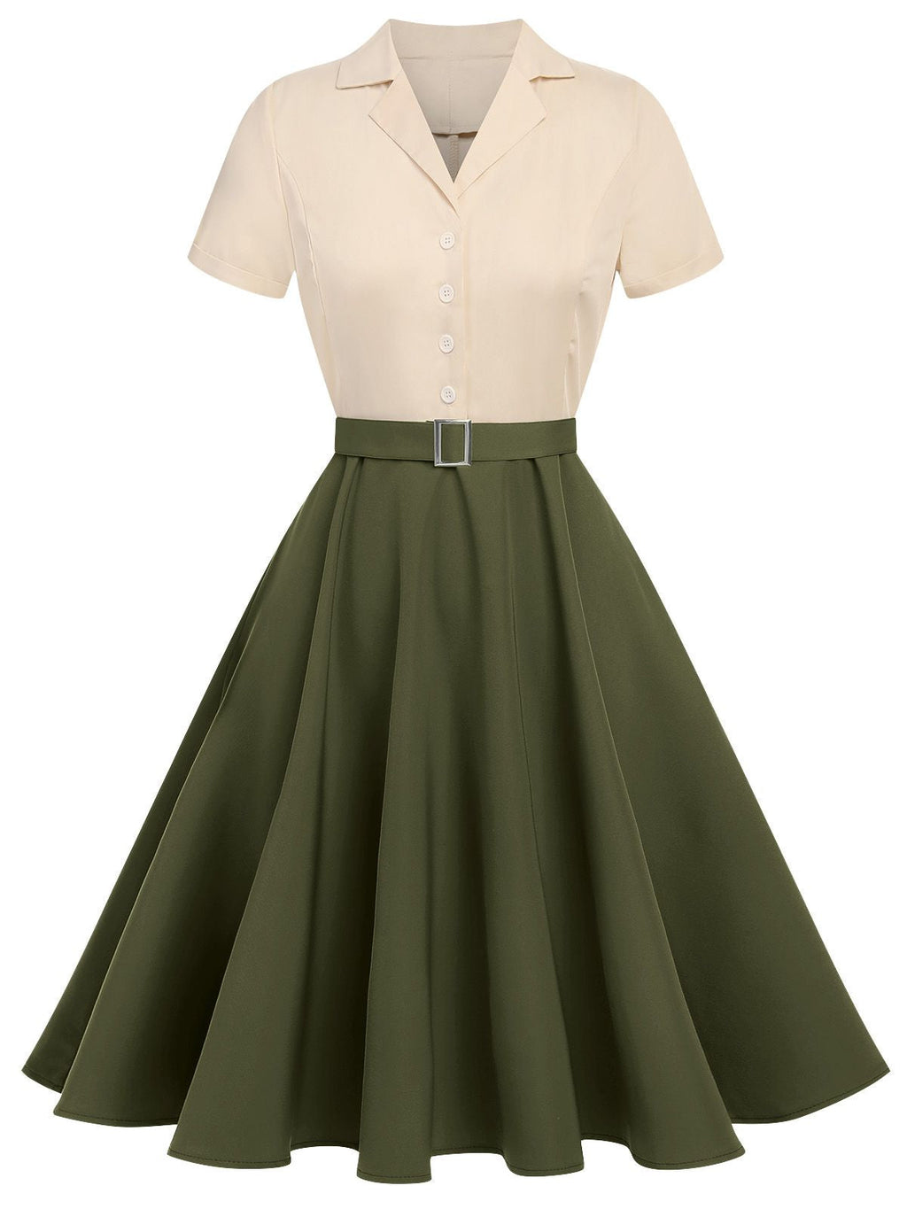 Vintage Swing Dress Navy Yellow Colour Block Women's Belted 1950s Style – Casual, Retro Party Gift
