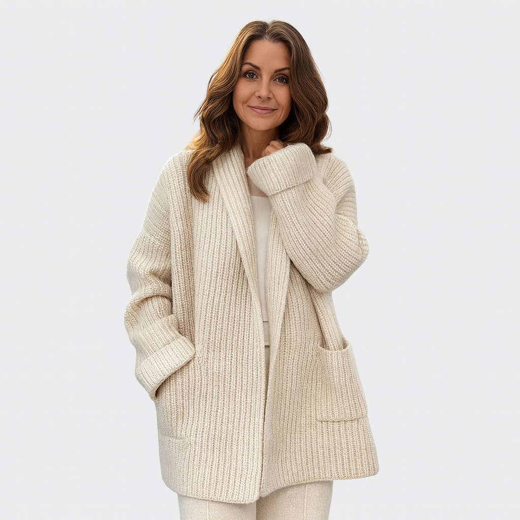 Waffle Knit Cardigan Women's Longline Open Front Shawl Collar with Pockets – Casual, Office, Everyday
