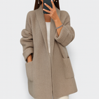 Waffle Knit Cardigan Women's Longline Open Front Shawl Collar with Pockets – Casual, Office, Everyday