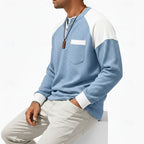 Waffle Knit Henley Shirt Blue White Colourblock Men's Long-Sleeve – Casual, Office